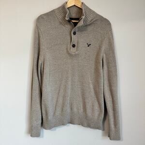 American Eagle AE Men's Pullover Sweater Classic Preppy Mock Neck Quarter Zip